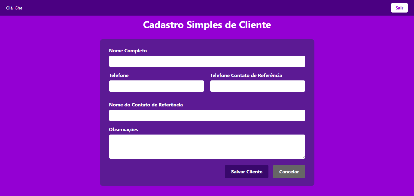 Tela Cadastro Simples Clientes - GS CELL
